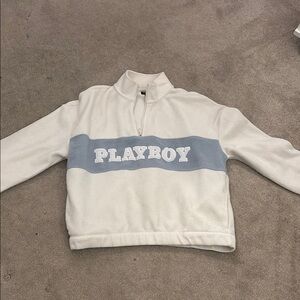 Playboy White and Blue Quarter-Zip Pullover